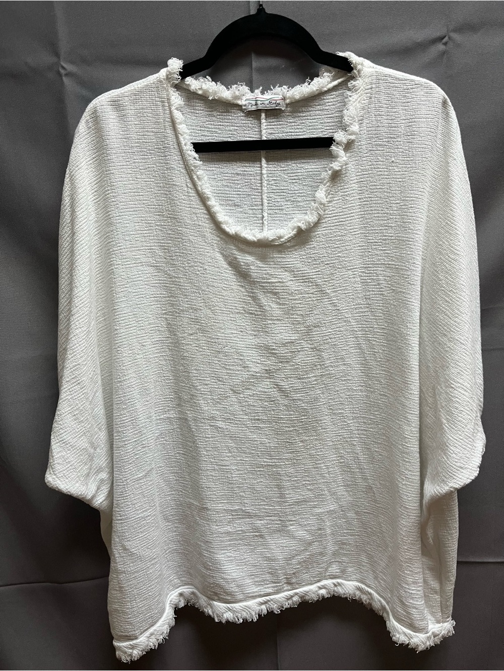 Made in Italy Relaxed Fringe-Trim White Women's Top
